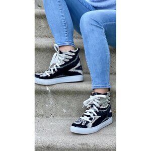 NWT Elysian silk velvet ikat fuzzy Ankara high top sneakers